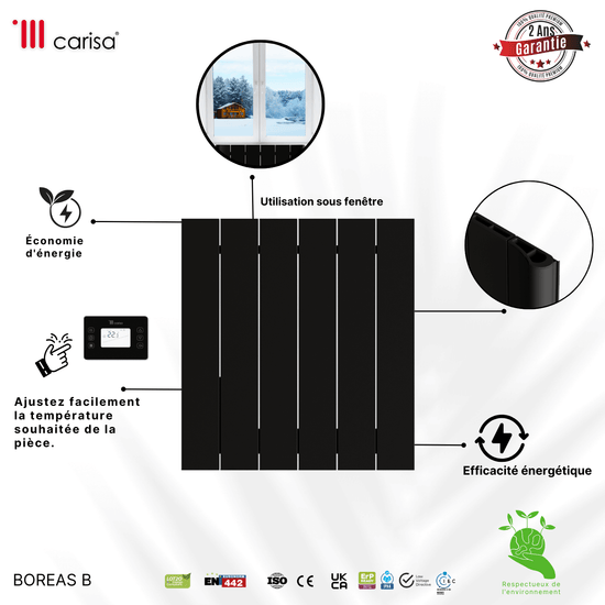 Carisa Boreas B Termoarredo Elettrico Orizzontale Design Moderno Nero 