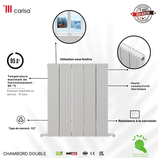 Radiatore Orizzontale in Alluminio Carisa Chambord Design Moderno Bianco 