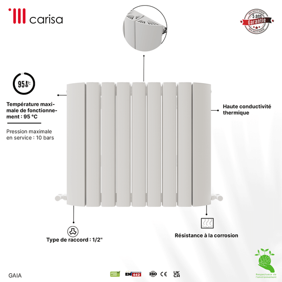 Carisa Gaia Termoarredo Orizzontale in Alluminio Design Moderno Bianco 