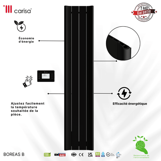 Carisa Boreas B Termoarredo Elettrico Verticale Design Moderno Nero 