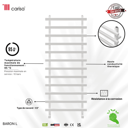 Scaldasalviette Carisa Baron L in Alluminio Design Moderno Bianco 