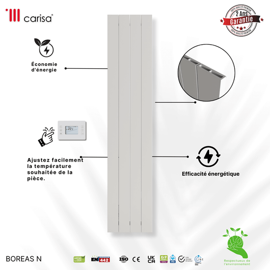 Termoarredo Elettrico Verticale Carisa Boreas N Design Moderno Bianco