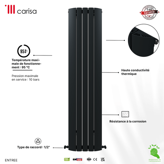 Carisa Gaia Termoarredo Verticale in Alluminio Design Moderno Antracite 
