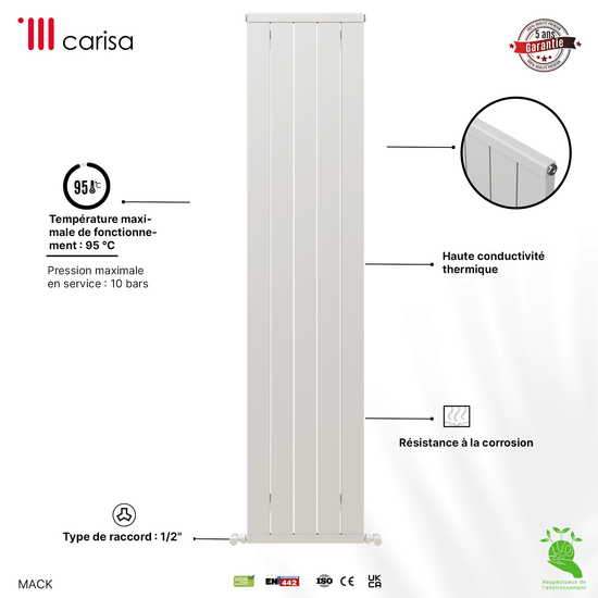 Radiatore verticale in alluminio Carisa Mack Design Moderno Bianco 