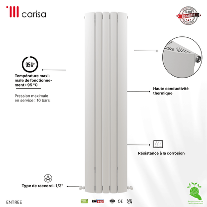 Carisa Gaia Termoarredo Verticale in Alluminio Design Moderno Bianco 