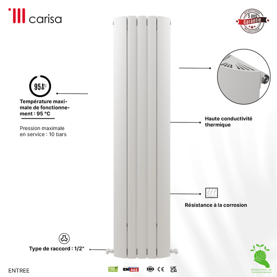 Carisa Gaia Termoarredo Verticale in Alluminio Design Moderno Bianco 