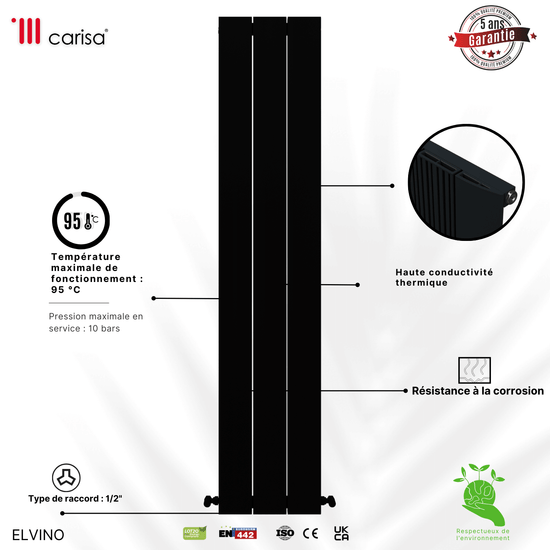 Carisa Elvino Termoarredo Verticale in Alluminio Design Moderno Nero 