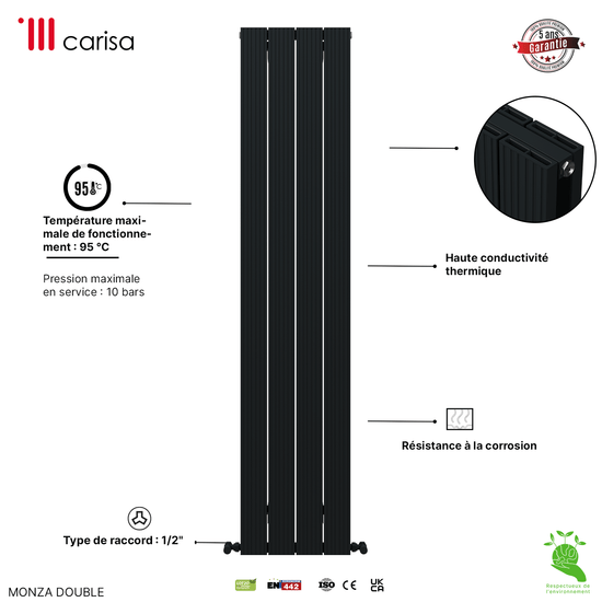 Radiatore verticale in alluminio Carisa Monza Design Moderno Antracite 