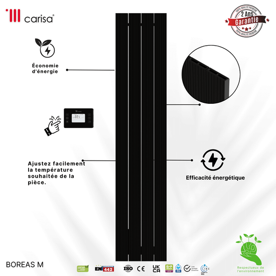 Termoarredo Elettrico Verticale Carisa Boreas M Design Moderno Nero 