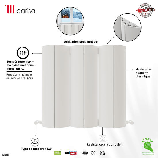 Carisa Nixie Termoarredo Orizzontale in Alluminio Design Moderno Bianco 