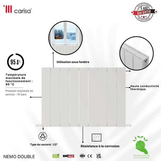 Carisa Nemo Termoarredo Orizzontale in Alluminio Design Moderno Bianco 