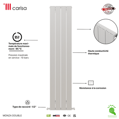 Radiatore verticale in alluminio Carisa Monza Design Moderno Bianco 