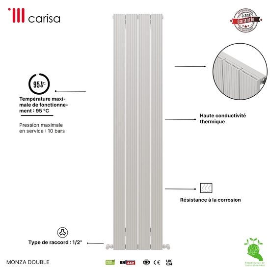 Radiatore verticale in alluminio Carisa Monza Design Moderno Bianco 
