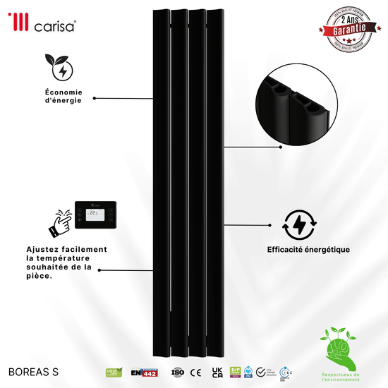 Termoarredo Elettrico Verticale Carisa Boreas S Design Moderno Nero 