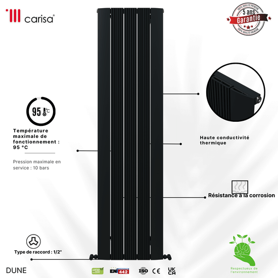 Carisa Dune Termoarredo Verticale in Alluminio Design Moderno Antracite 
