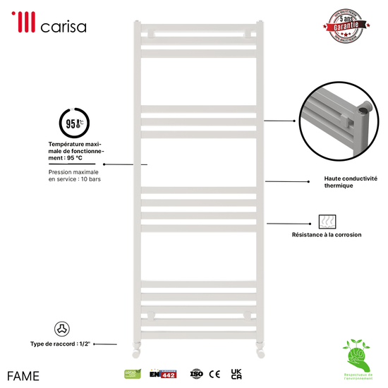 Scaldasalviette Carisa Fame in Alluminio Design Moderno Bianco 
