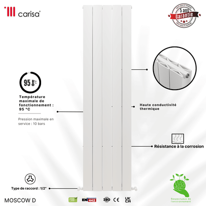 Carisa Mosca D Termoarredo Verticale in Alluminio Design Moderno Bianco 