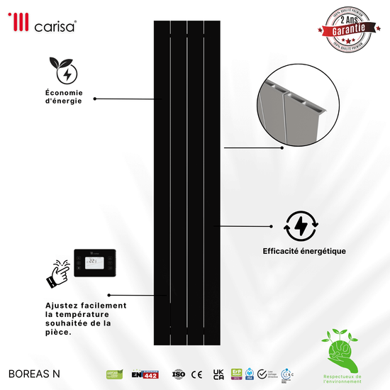 Carisa Boreas N Termoarredo Elettrico Verticale Design Moderno Nero 