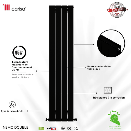 Carisa Nemo Termoarredo Verticale in Alluminio Design Moderno Nero 