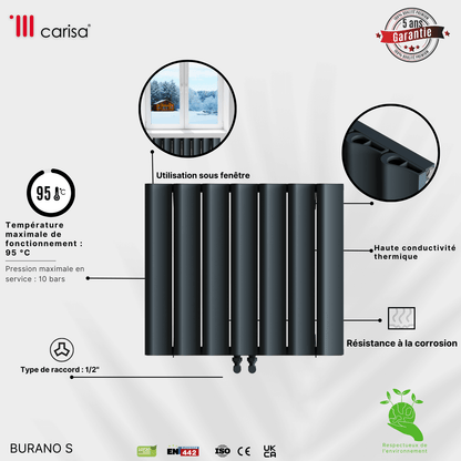 Termoarredo Orizzontale Carisa Burano S in Alluminio Design Moderno Antracite 