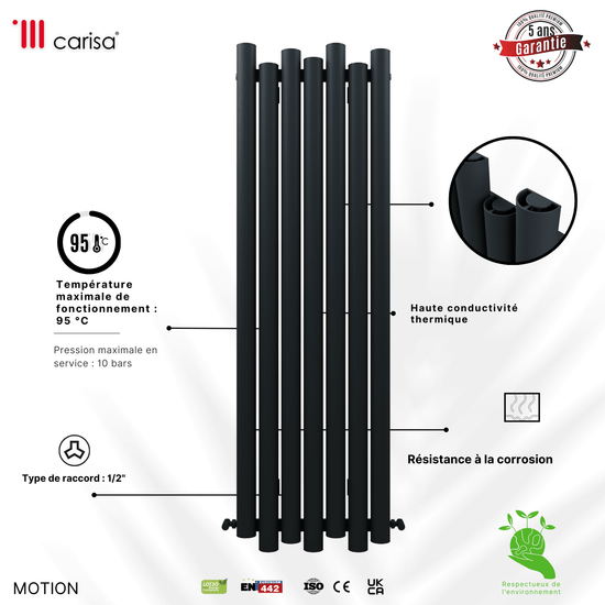 Radiatore verticale in alluminio Carisa Motion Design Moderno Antracite 