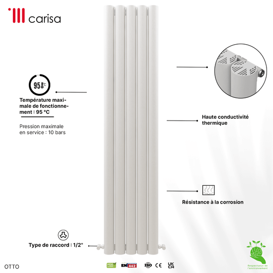 Carisa Otto Termoarredo Verticale in Alluminio Design Moderno Bianco 