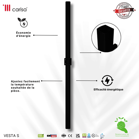 Portasciugamani Elettrico Singolo Carisa Vesta Design Moderno Nero 