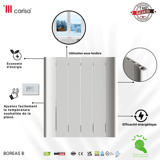 Carisa Boreas B Termoarredo Elettrico Orizzontale Design Moderno Bianco 