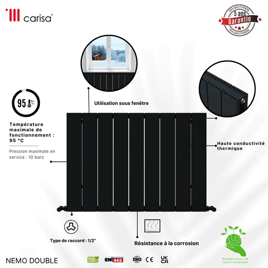Carisa Nemo Termoarredo Orizzontale in Alluminio Design Moderno Antracite 