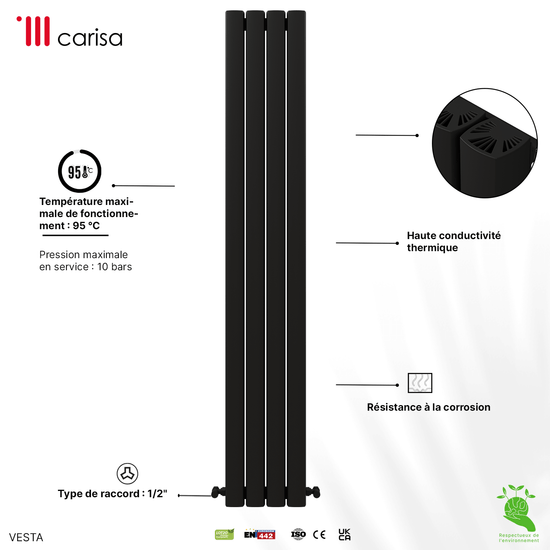 Carisa Vesta Termoarredo Verticale in Alluminio Design Moderno Grigio Scuro 