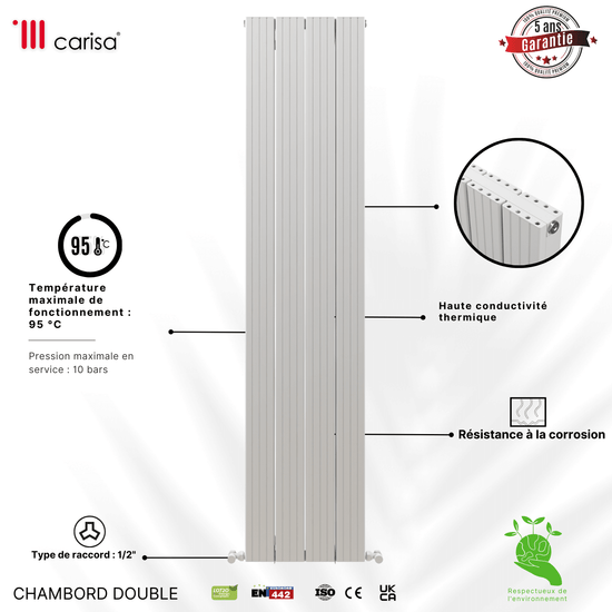 Radiatore verticale in alluminio Carisa Chambord Design Moderno Bianco 
