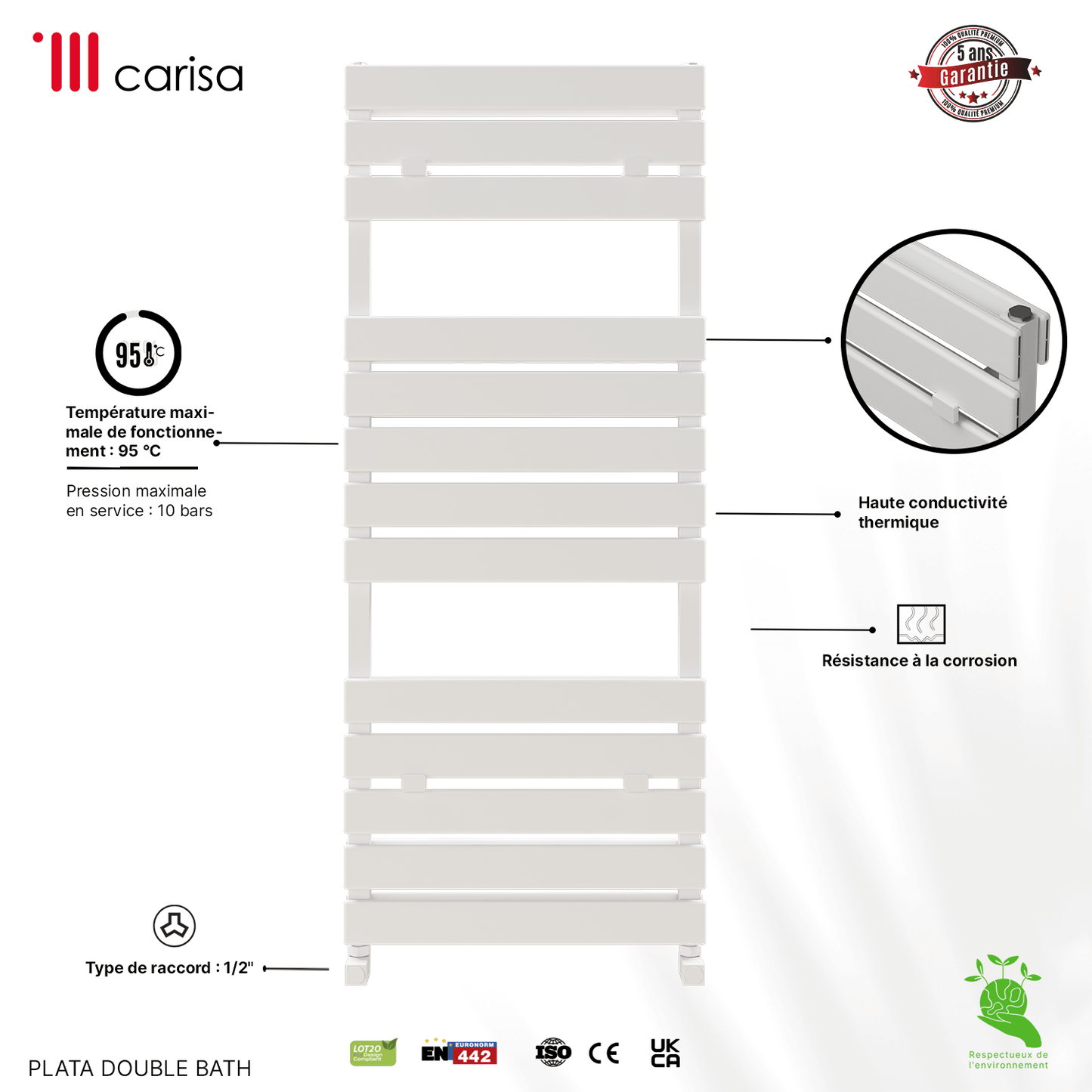 Scaldasalviette Doppio Bagno in Alluminio Carisa Plata Design Moderno Bianco 