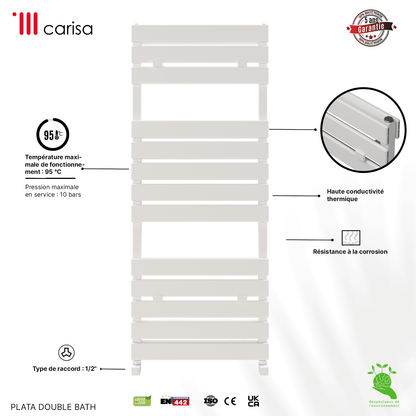Scaldasalviette Doppio Bagno in Alluminio Carisa Plata Design Moderno Bianco 