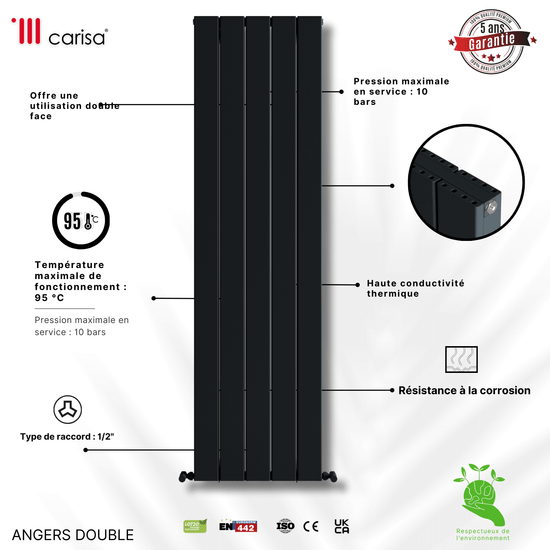 Carisa Angers Termoarredo Verticale in Alluminio Design Moderno Antracite 