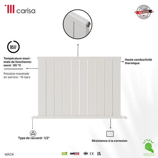 Carisa Mack Termoarredo Orizzontale in Alluminio Design Moderno Bianco 