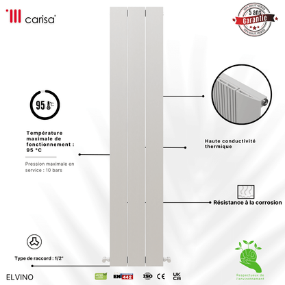 Carisa Elvino Termoarredo Verticale in Alluminio Design Moderno Bianco 