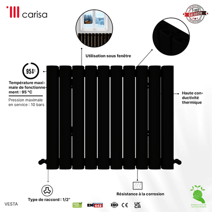 Carisa Vesta Termoarredo Orizzontale in Alluminio Design Moderno Nero 