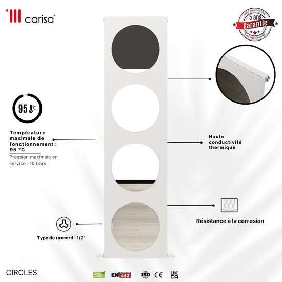 Termoarredo Carisa Circles Verticale in Alluminio Design Moderno Bianco 
