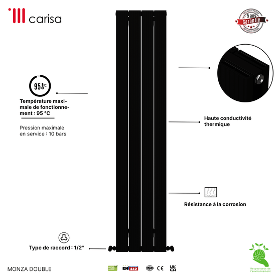 Radiatore verticale in alluminio Carisa Monza Design Moderno Nero 