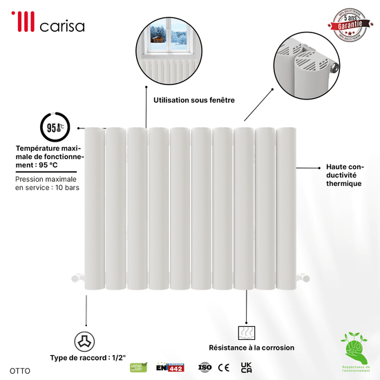 Carisa Otto Termoarredo in Alluminio Orizzontale Design Moderno Bianco 