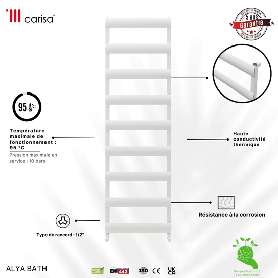 Scaldasalviette da Bagno in Alluminio Carisa Alya Design Moderno Bianco 