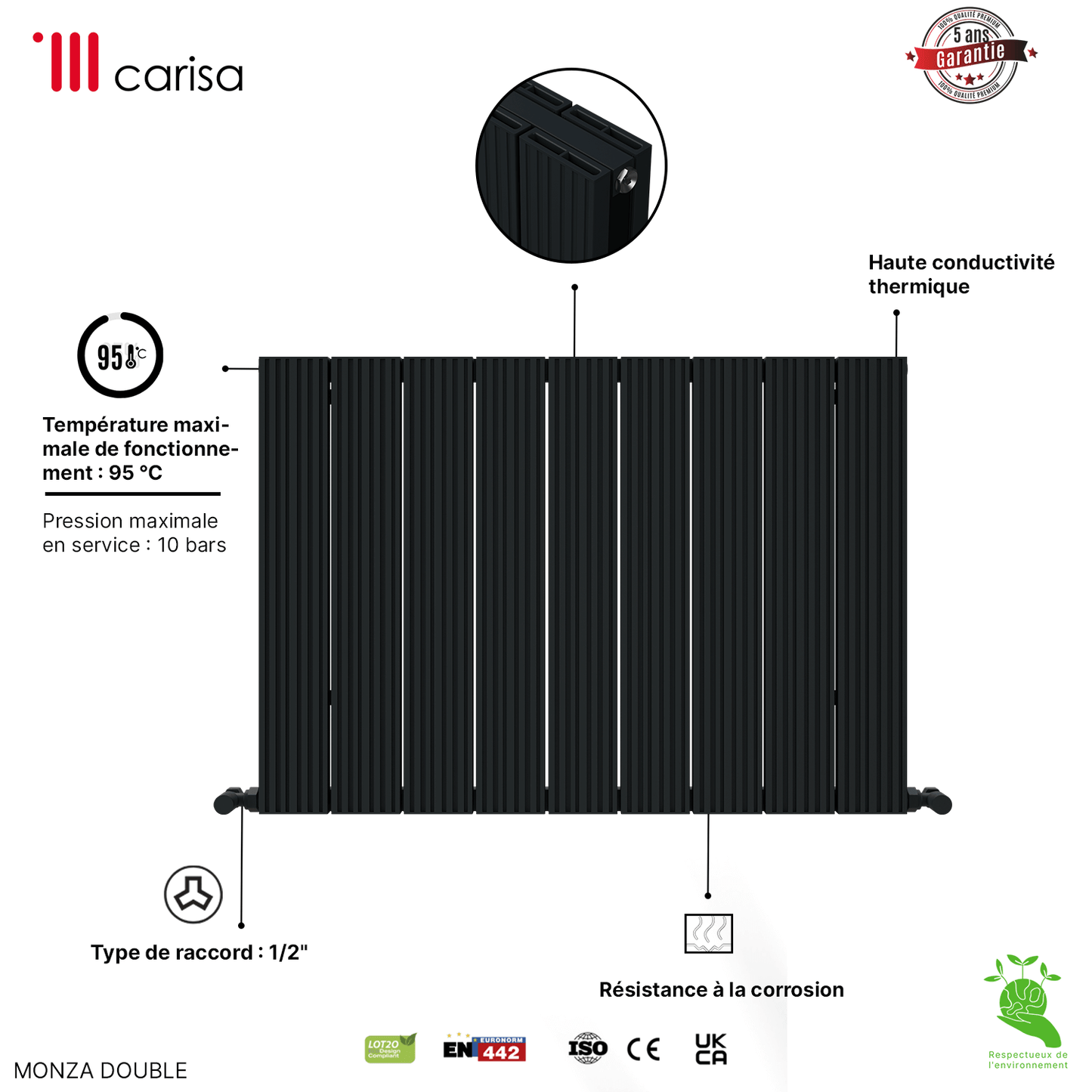 Radiatore Orizzontale Carisa Monza in Alluminio Design Moderno Antracite 