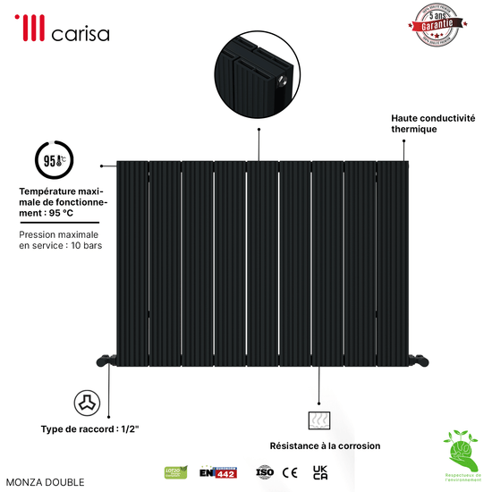 Radiatore Orizzontale Carisa Monza in Alluminio Design Moderno Antracite 