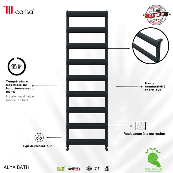 Scaldasalviette da Bagno in Alluminio Carisa Alya Design Moderno Antracite 
