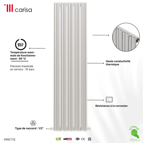 Radiatore Carisa Pipetta in Alluminio Verticale Design Moderno Bianco 