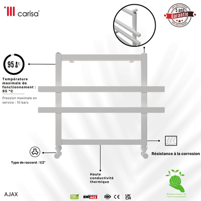 Scaldasalviette Carisa Ajax in Alluminio Design Moderno Bianco 