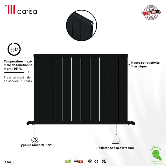 Carisa Mack Termoarredo Orizzontale in Alluminio Design Moderno Antracite 