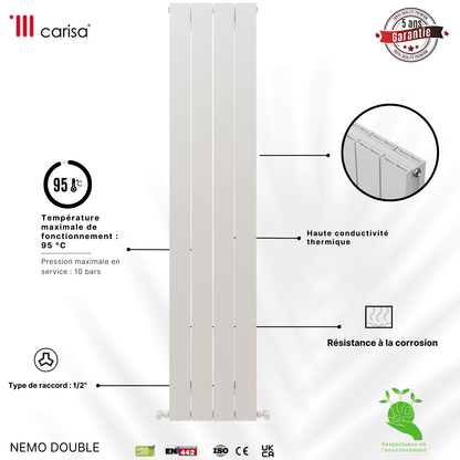 Carisa Nemo Termoarredo Verticale in Alluminio Design Moderno Bianco 