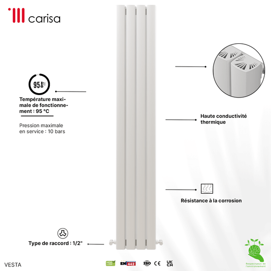 Carisa Vesta Termoarredo Verticale in Alluminio Design Moderno Bianco 