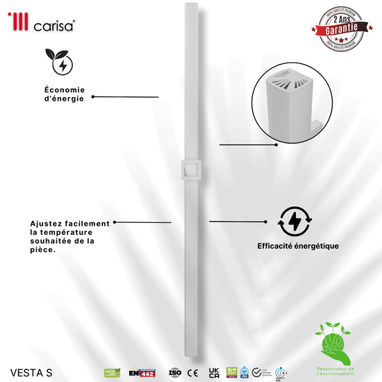 Portasciugamani Elettrico Singolo Carisa Vesta Design Moderno Bianco 